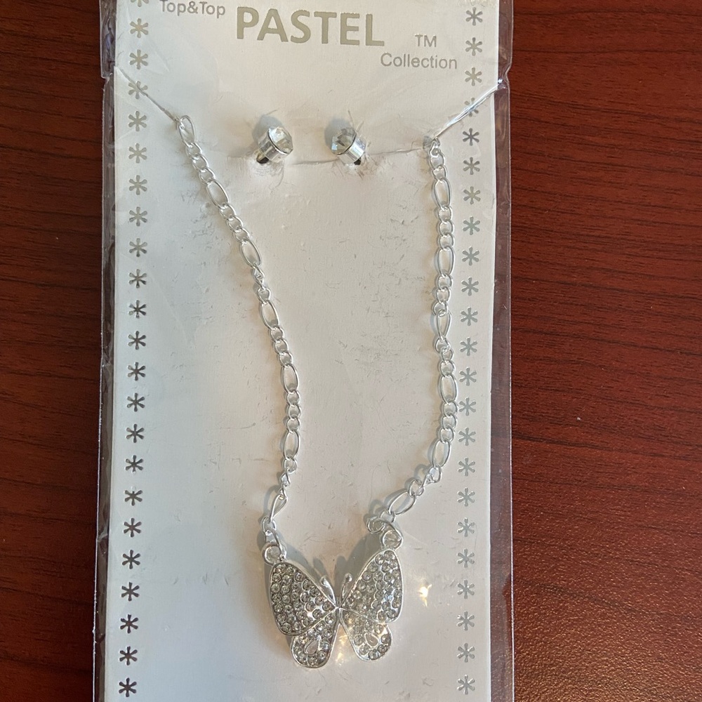 Silver Butterfly Necklace with Matching Stud Earrings